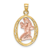14k Two-tone WIth White Rhodium Mother and Baby In Oval Frame Charm-K8989