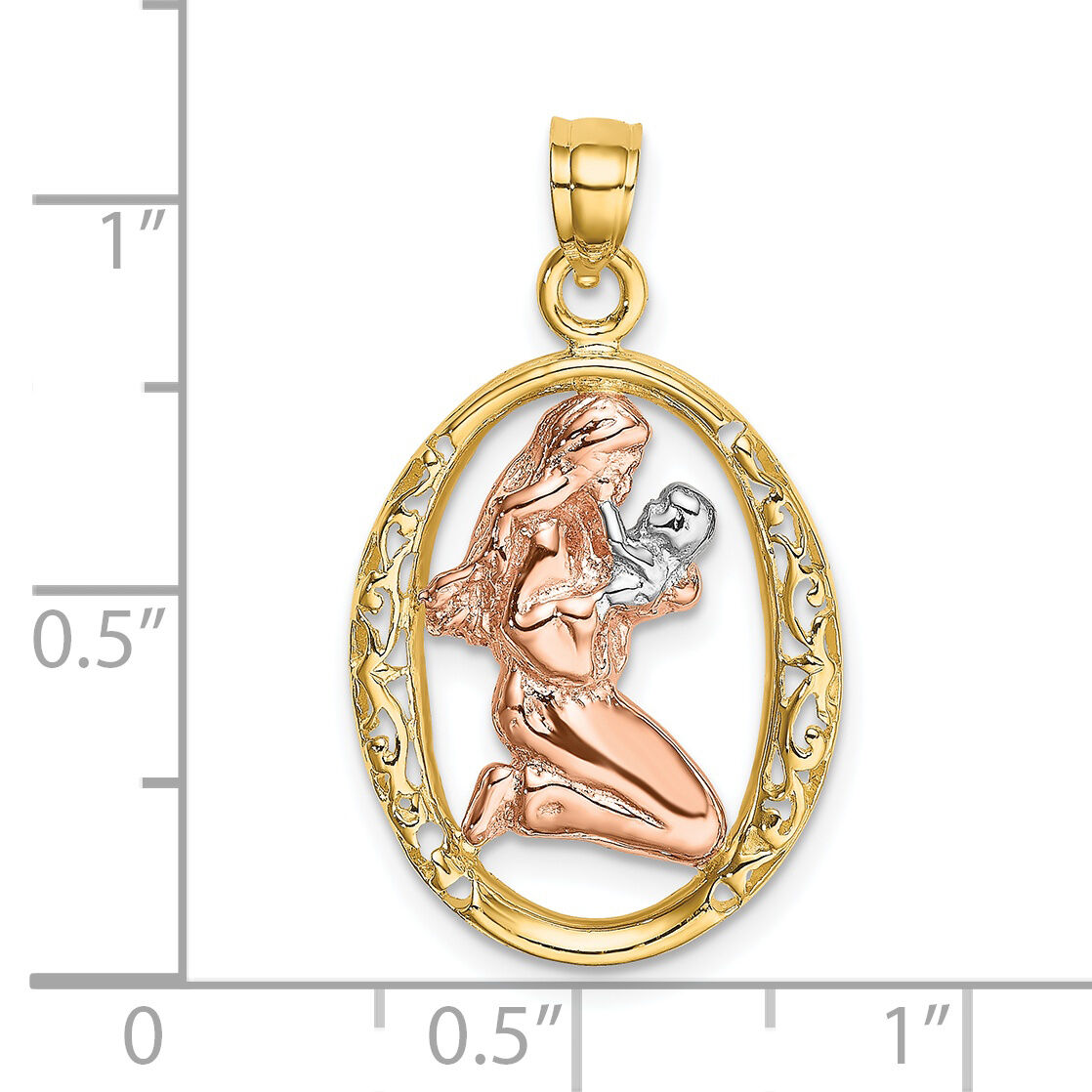 14k Two-tone WIth White Rhodium Mother and Baby In Oval Frame Charm-K8989