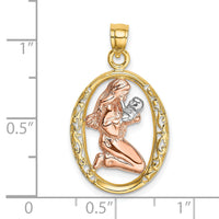 14k Two-tone WIth White Rhodium Mother and Baby In Oval Frame Charm-K8989