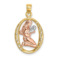 14k Two-tone WIth White Rhodium Mother and Baby In Oval Frame Charm-K8989