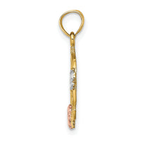 14k Two-tone w/White Rhodium #1 MOM w/Flower Charm-K8990