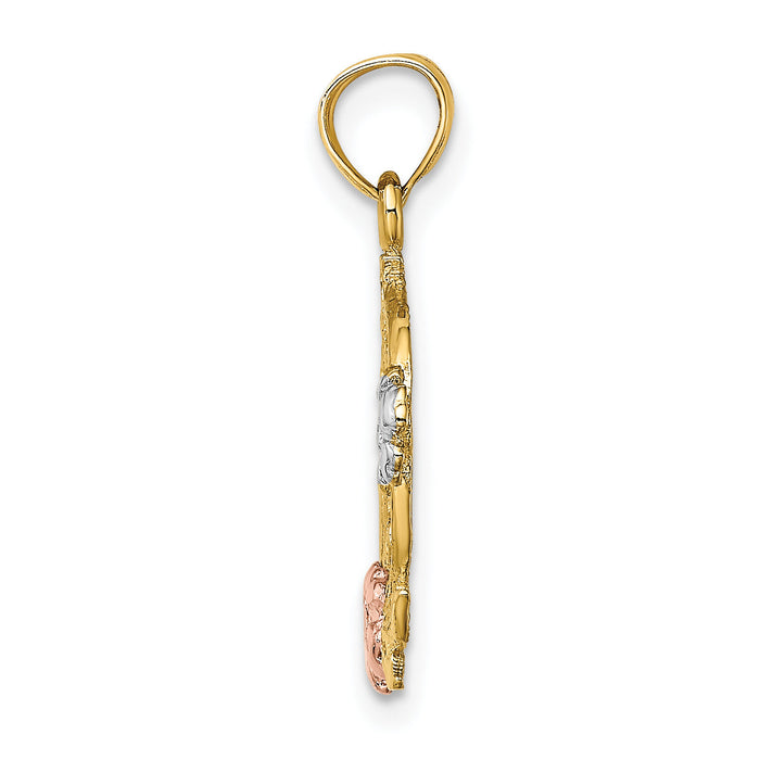 14k Two-tone w/White Rhodium #1 MOM w/Flower Charm-K8990