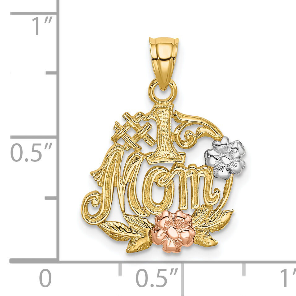 14k Two-tone w/White Rhodium #1 MOM w/Flower Charm-K8990