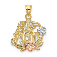14k Two-tone w/White Rhodium #1 MOM w/Flower Charm-K8990