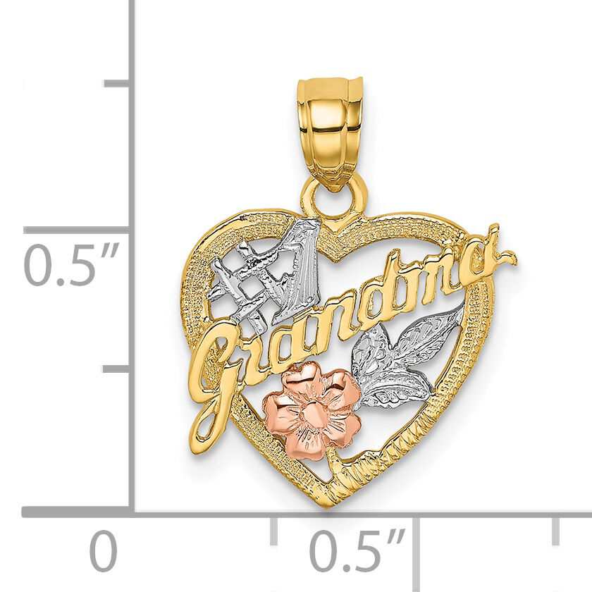 14k Two-tone  White Rhodium #1 GRANDMA In Heart Charm-K8991