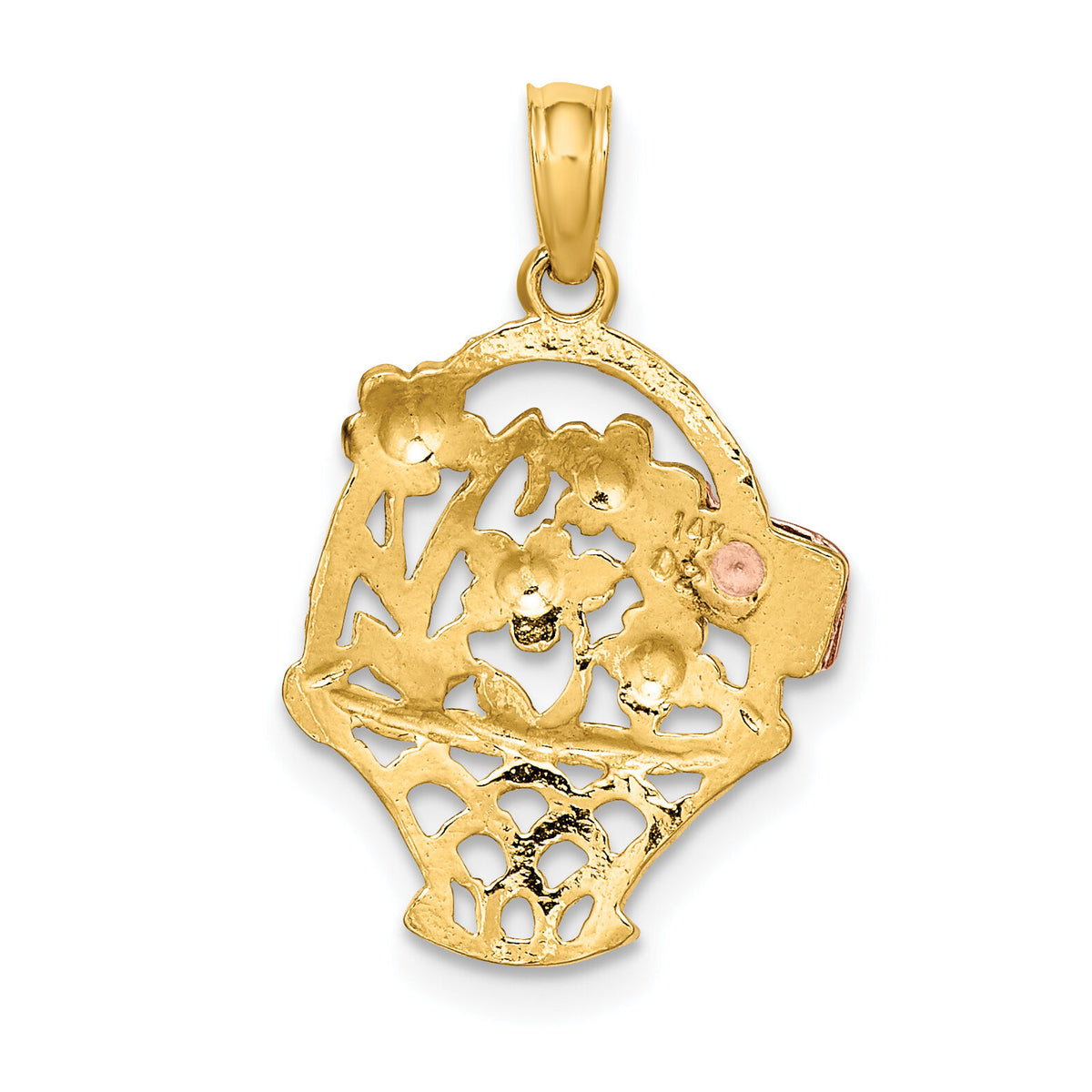 14k Two-Tone w/White Rhodium Flower Basket w/I LOVE YOU Charm-K8992