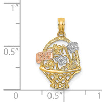 14k Two-Tone w/White Rhodium Flower Basket w/I LOVE YOU Charm-K8992