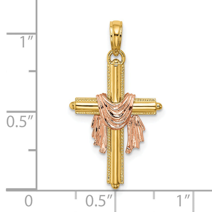 14K Two-Tone Cross w/ Drape Charm-K8995