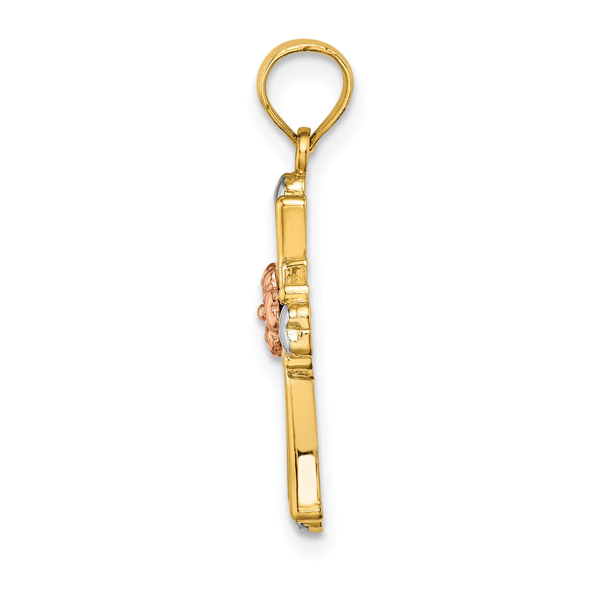 14K Two-tone w/White Rhodium Cross w/Flower and Heart Charm-K8996