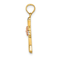 14K Two-tone w/White Rhodium Cross w/Flower and Heart Charm-K8996