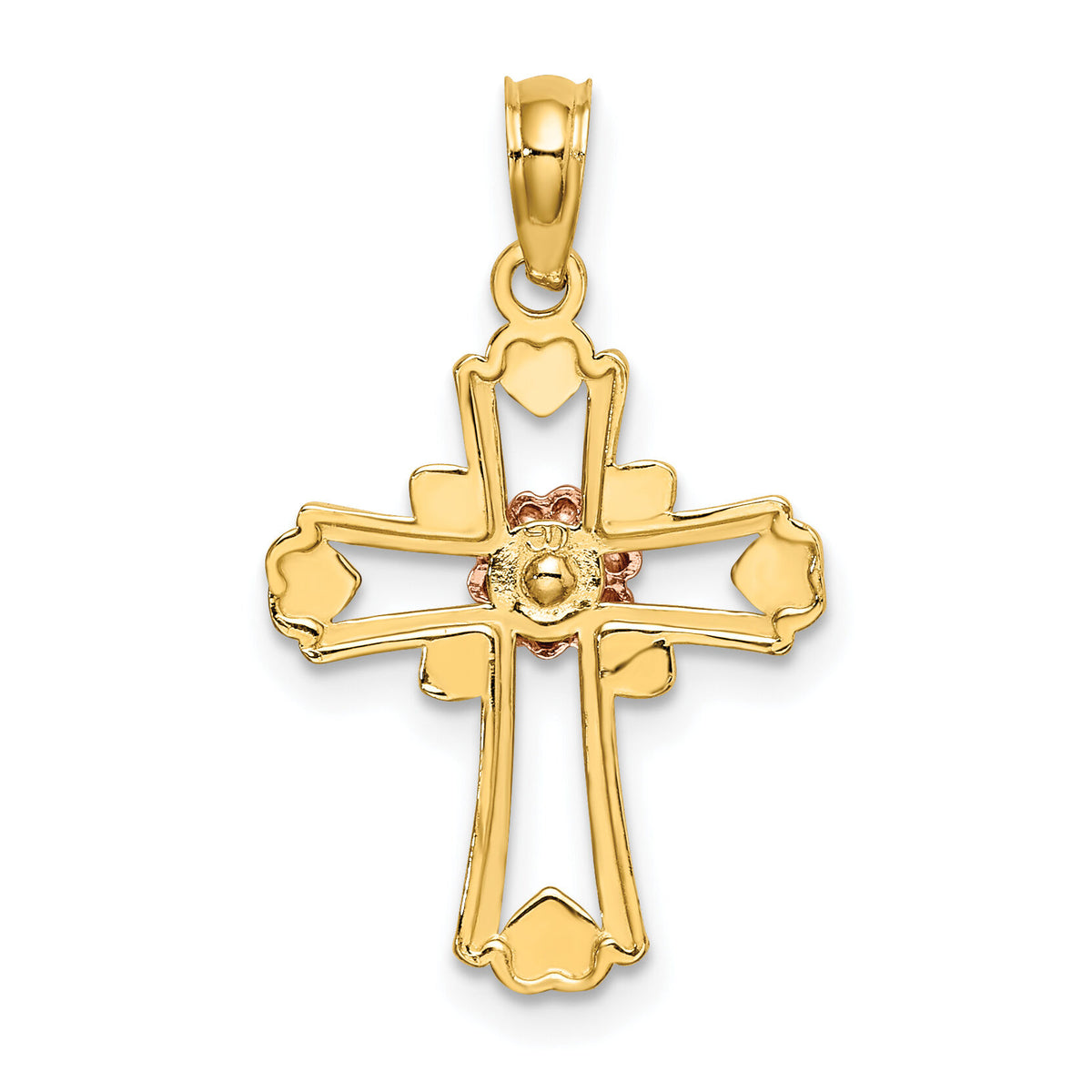 14K Two-tone w/White Rhodium Cross w/Flower and Heart Charm-K8996