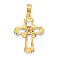 14K Two-tone w/White Rhodium Cross w/Flower and Heart Charm-K8996