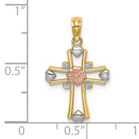 14K Two-tone w/White Rhodium Cross w/Flower and Heart Charm-K8996