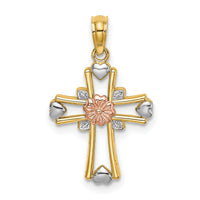 14K Two-tone w/White Rhodium Cross w/Flower and Heart Charm-K8996