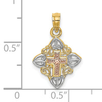 14K Two-tone w/White Rhodium Cross Inside Frame Charm-K8997