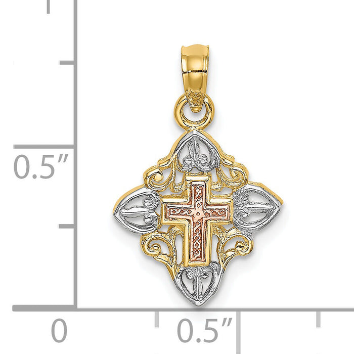 14K Two-tone w/White Rhodium Cross Inside Frame Charm-K8997