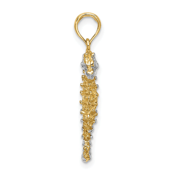 14K with White Rhodium 3-D Seahorse Charm-K9007