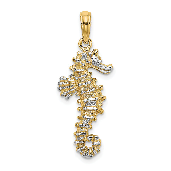 14K with White Rhodium 3-D Seahorse Charm-K9007