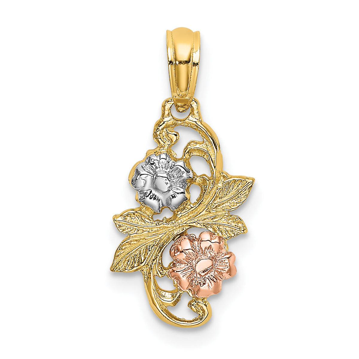 14k Two-tone with White Rhodium Flowers Charm-K9008