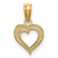 14k with White Rhodium Textured Mini Heart Charm-K9012