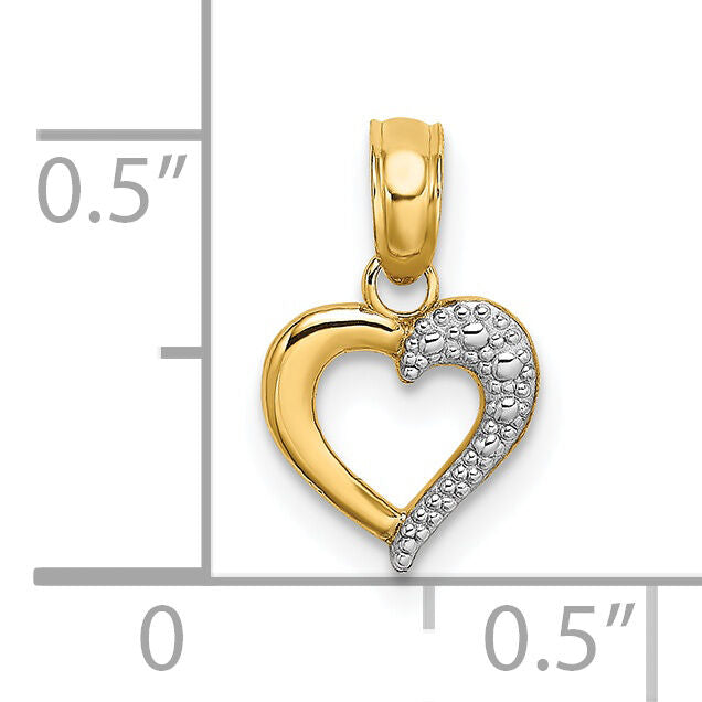 14k with White Rhodium Textured Mini Heart Charm-K9012