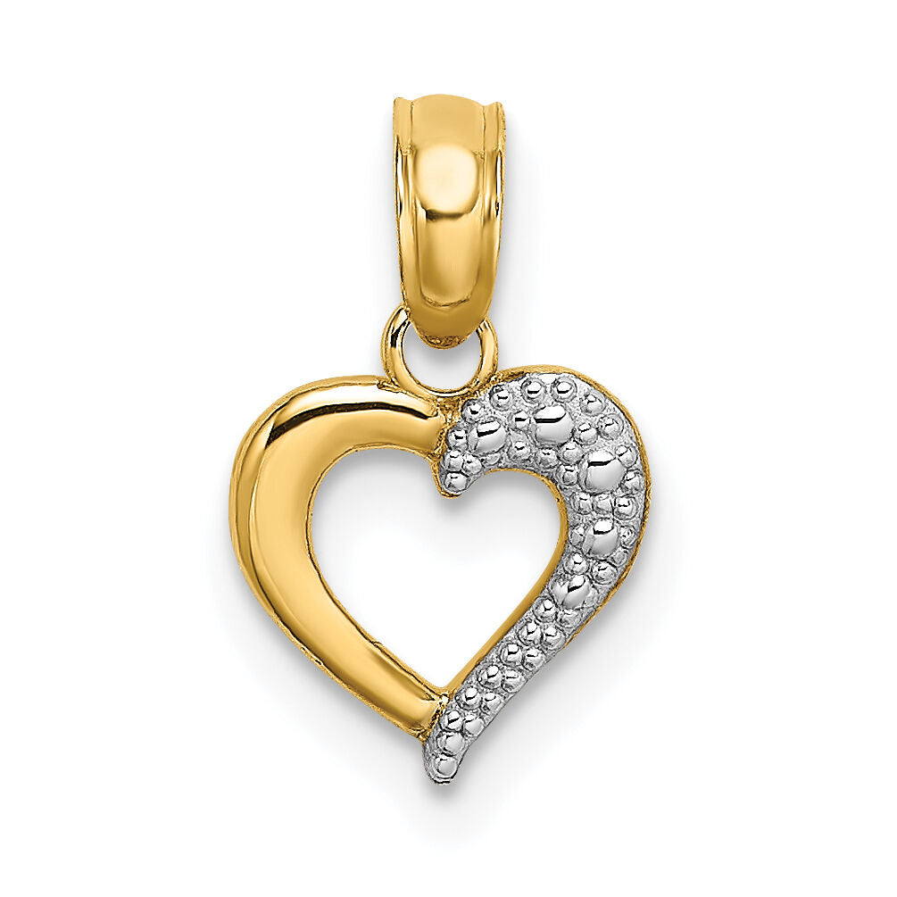 14k with White Rhodium Textured Mini Heart Charm-K9012
