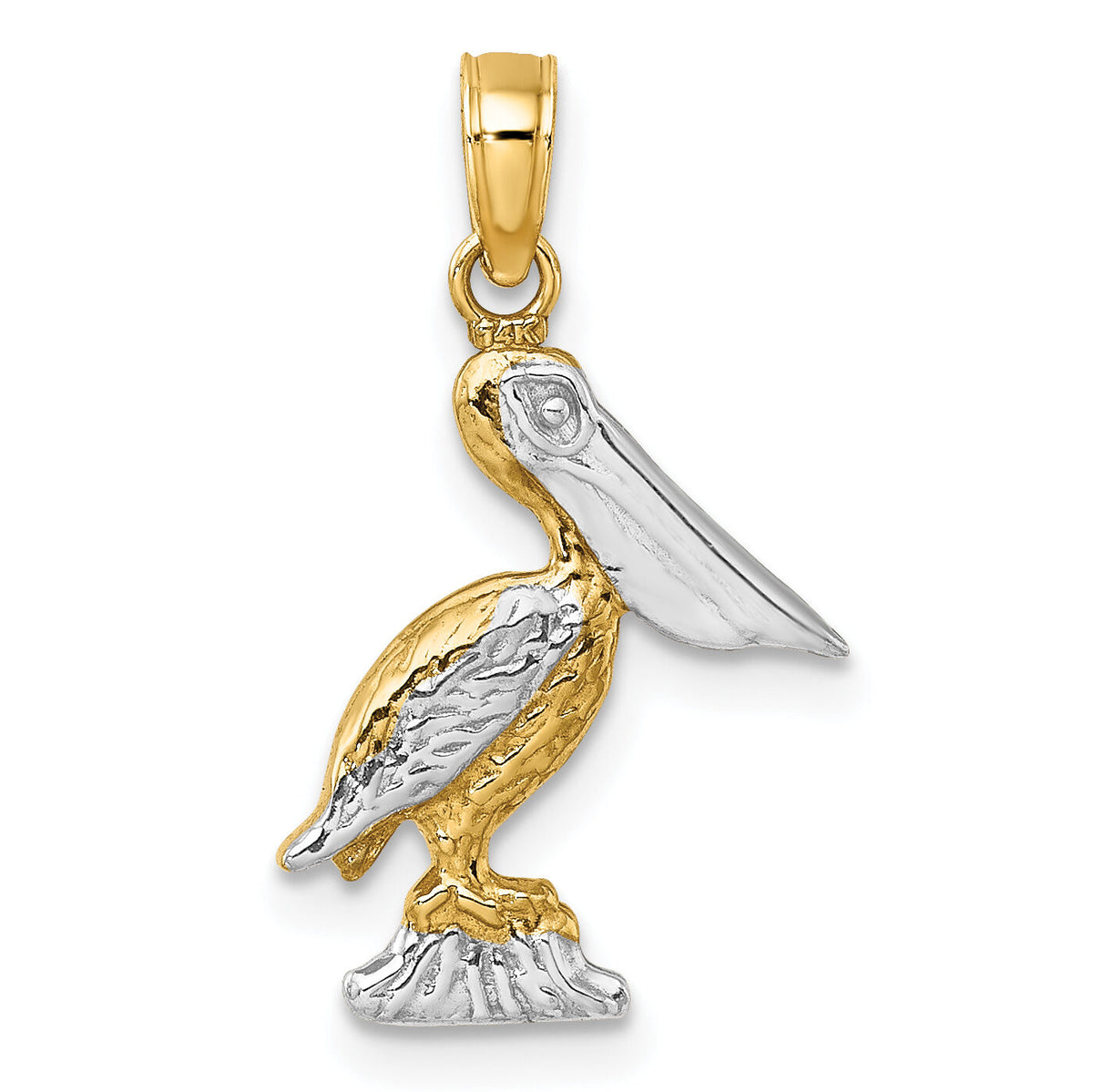 14K with White Rhodium 3-D Small Standing Pelican Charm-K9013