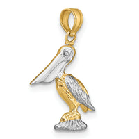 14K with White Rhodium 3-D Small Standing Pelican Charm-K9013