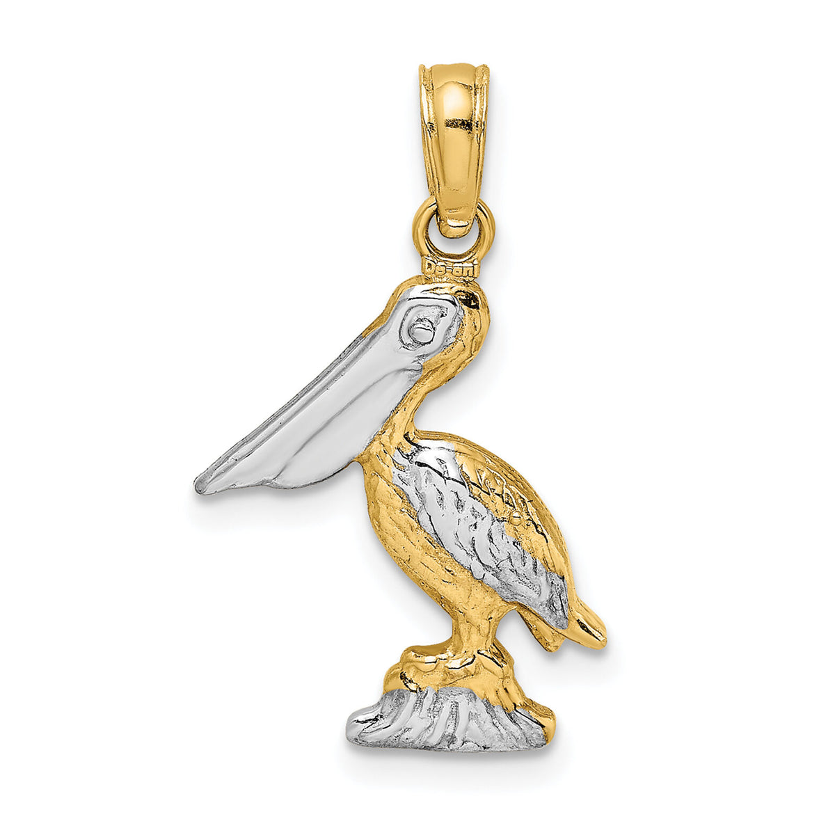 14K with White Rhodium 3-D Small Standing Pelican Charm-K9013