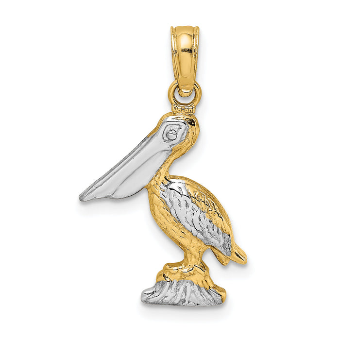 14K with White Rhodium 3-D Small Standing Pelican Charm-K9013