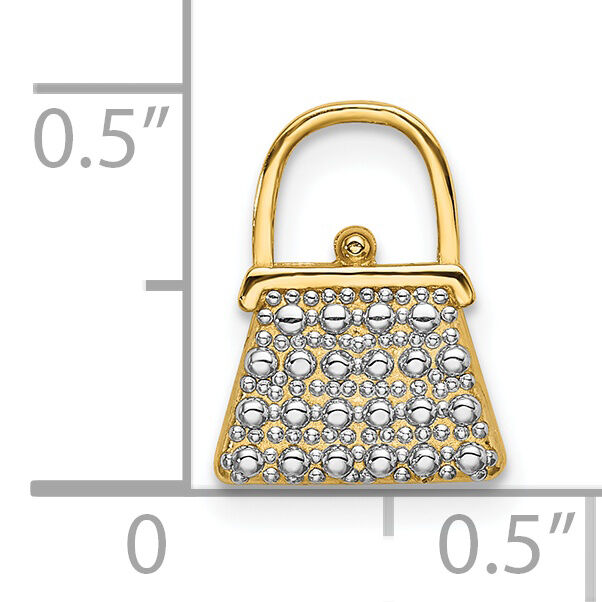 14K W/ Rhodium Textured and Polished Purse Charm-K9015