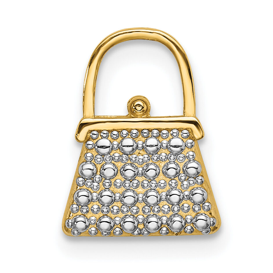 14K W/ Rhodium Textured and Polished Purse Charm-K9015