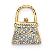 14K W/ Rhodium Textured and Polished Purse Charm-K9015