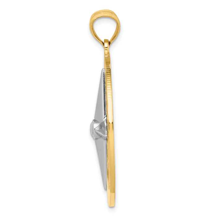 14k Two-tone Nautical Compass White Needle Charm-K9016