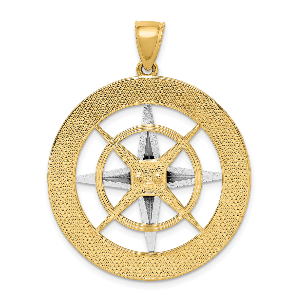 14k Two-tone Nautical Compass White Needle Charm-K9016