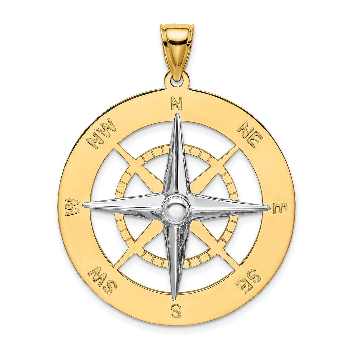 14k Two-tone Nautical Compass White Needle Charm-K9016