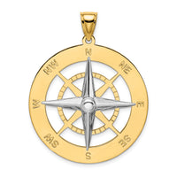 14k Two-tone Nautical Compass White Needle Charm-K9016