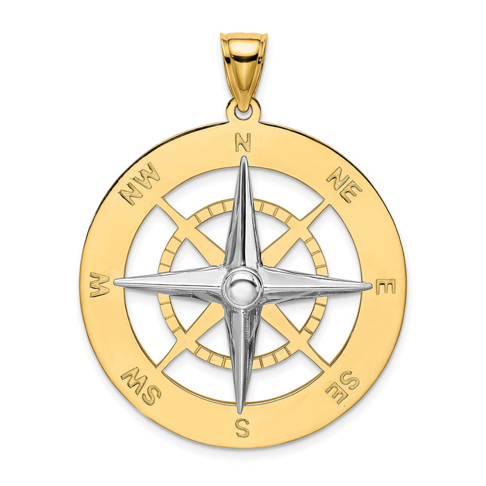 14k Two-tone Nautical Compass White Needle Charm-K9016