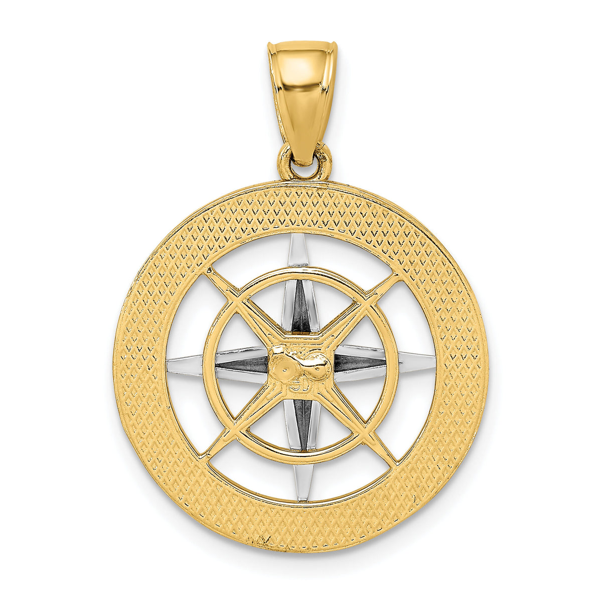 14K Nautical Compass w/White Gold Needle Charm-K9017