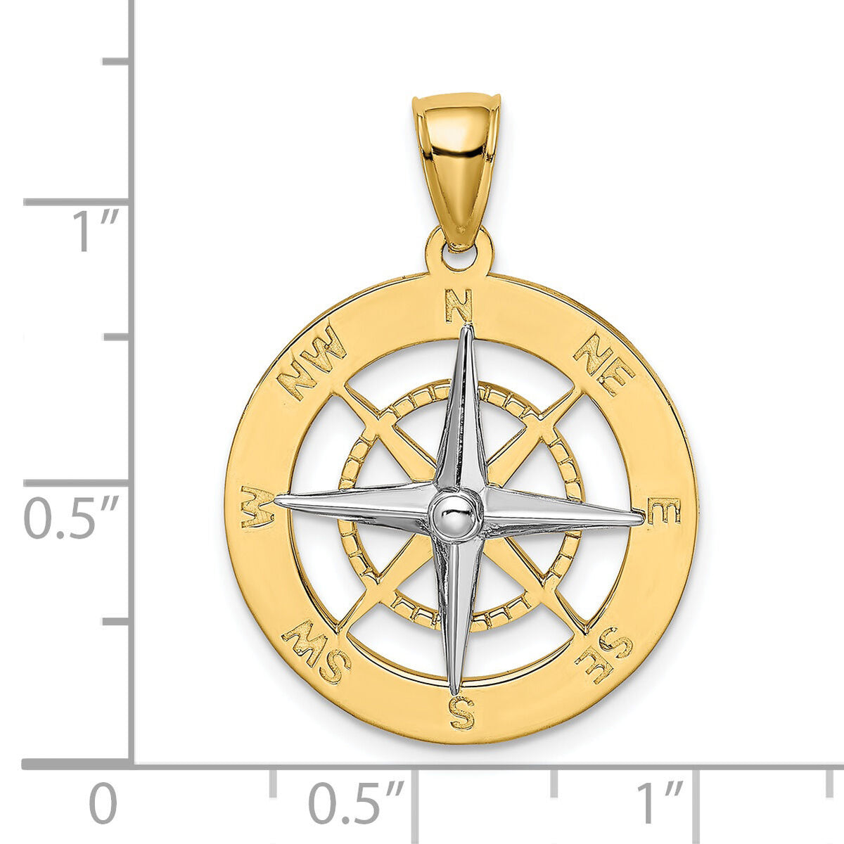 14K Nautical Compass w/White Gold Needle Charm-K9017