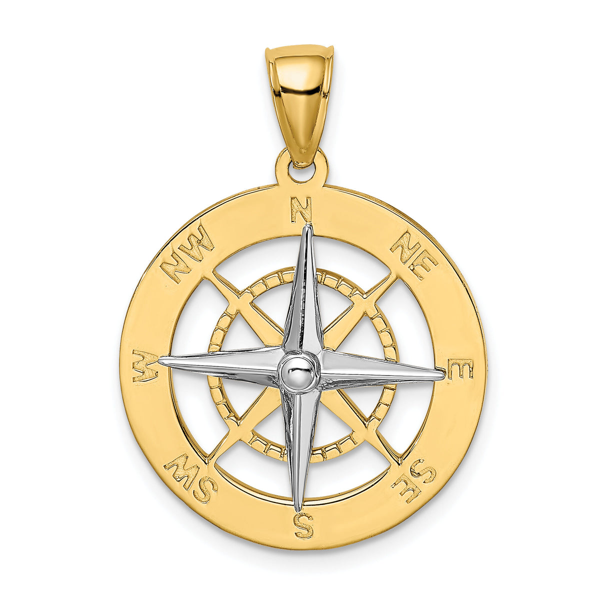 14K Nautical Compass w/White Gold Needle Charm-K9017