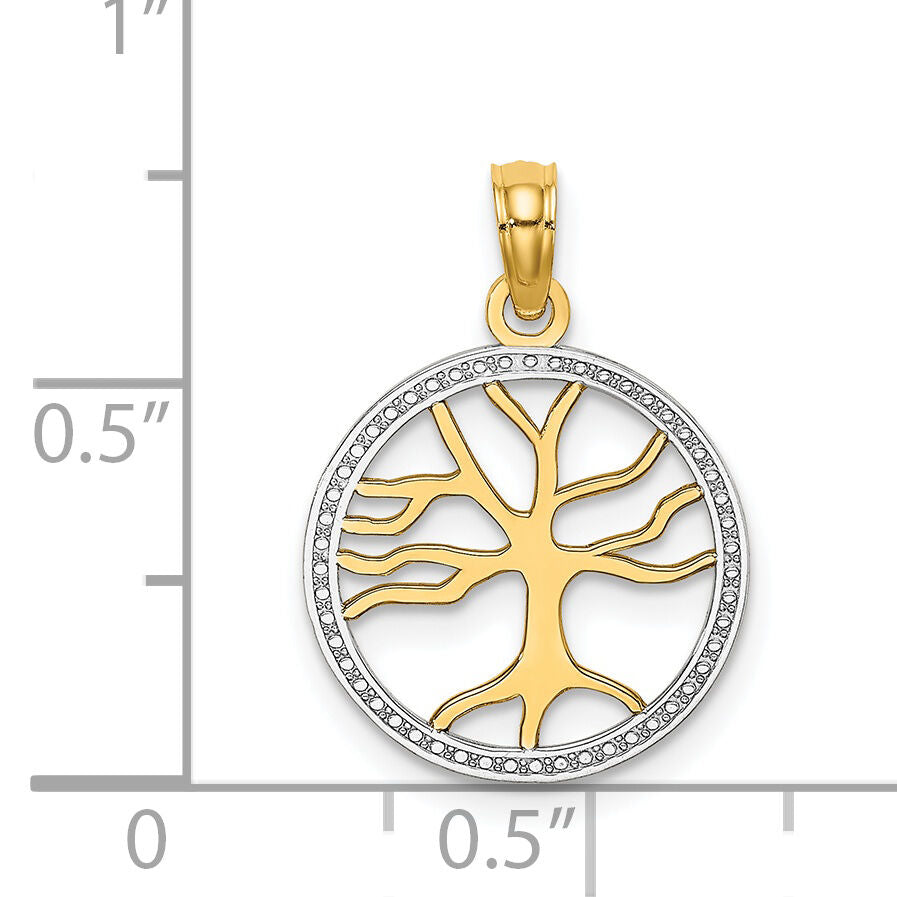 14k w/Rhodium Tree of Life in Round Frame Charm-K9018