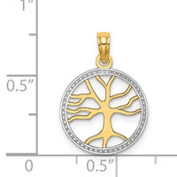 14k w/Rhodium Tree of Life in Round Frame Charm-K9018