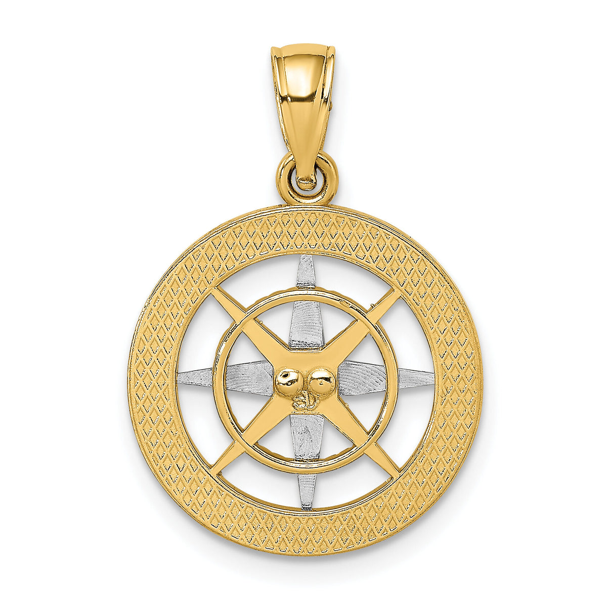 14K Nautical Compass w/White Gold Needle Charm-K9019