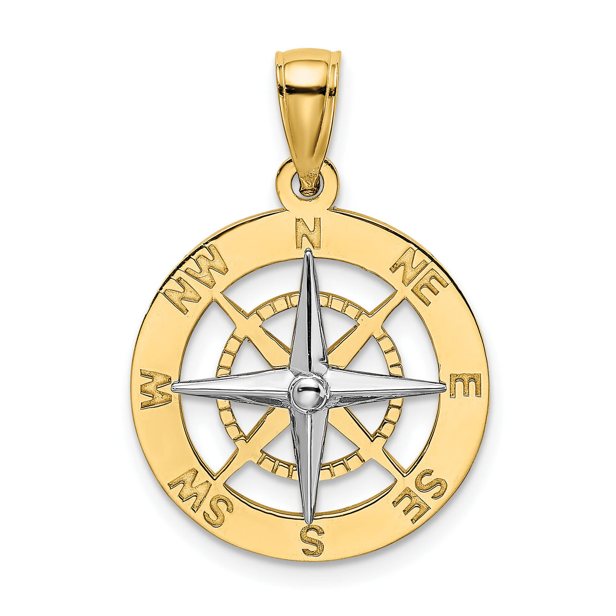 14K Nautical Compass w/White Gold Needle Charm-K9019