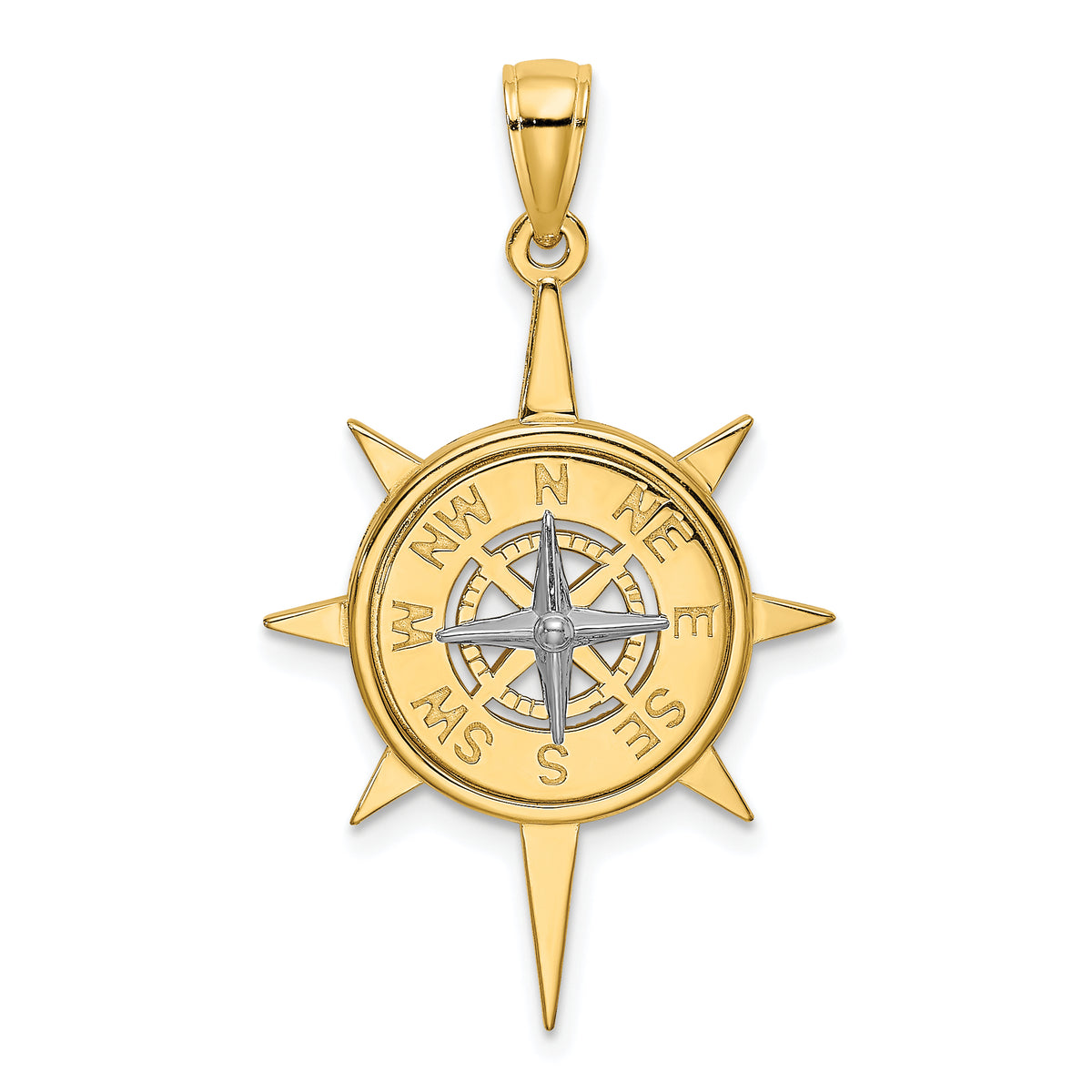 14K Two-Tone Star w/ Nautical Compass Charm-K9022