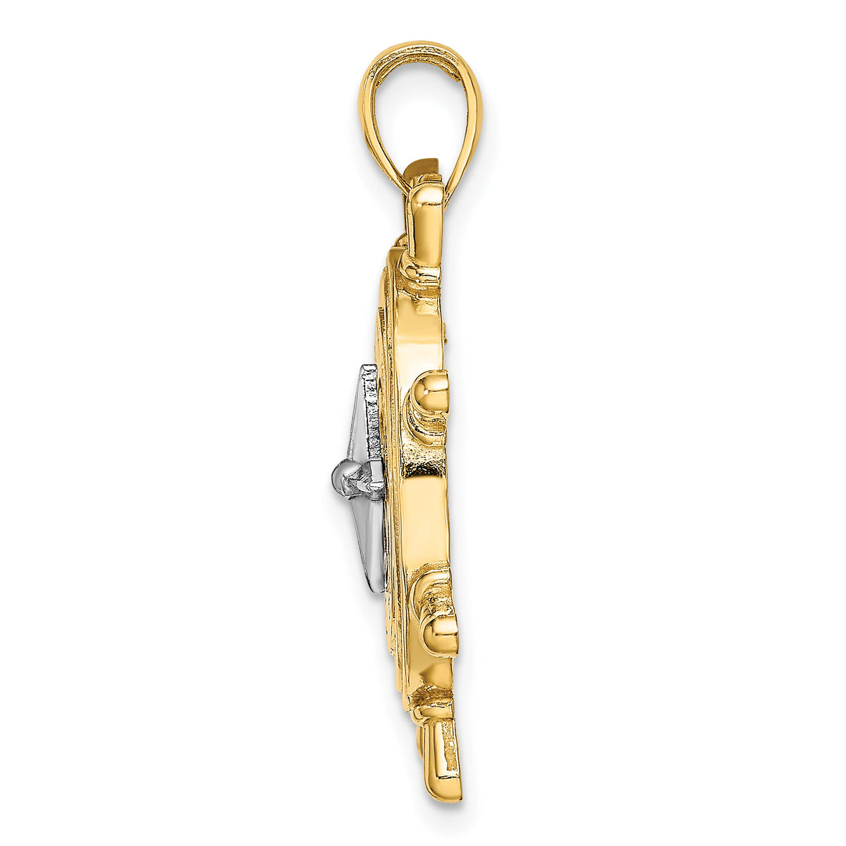 14K Two-tone Ship's Wheel w/ Nautical Compass Charm-K9023