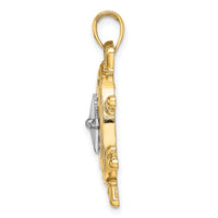 14K Two-tone Ship's Wheel w/ Nautical Compass Charm-K9023