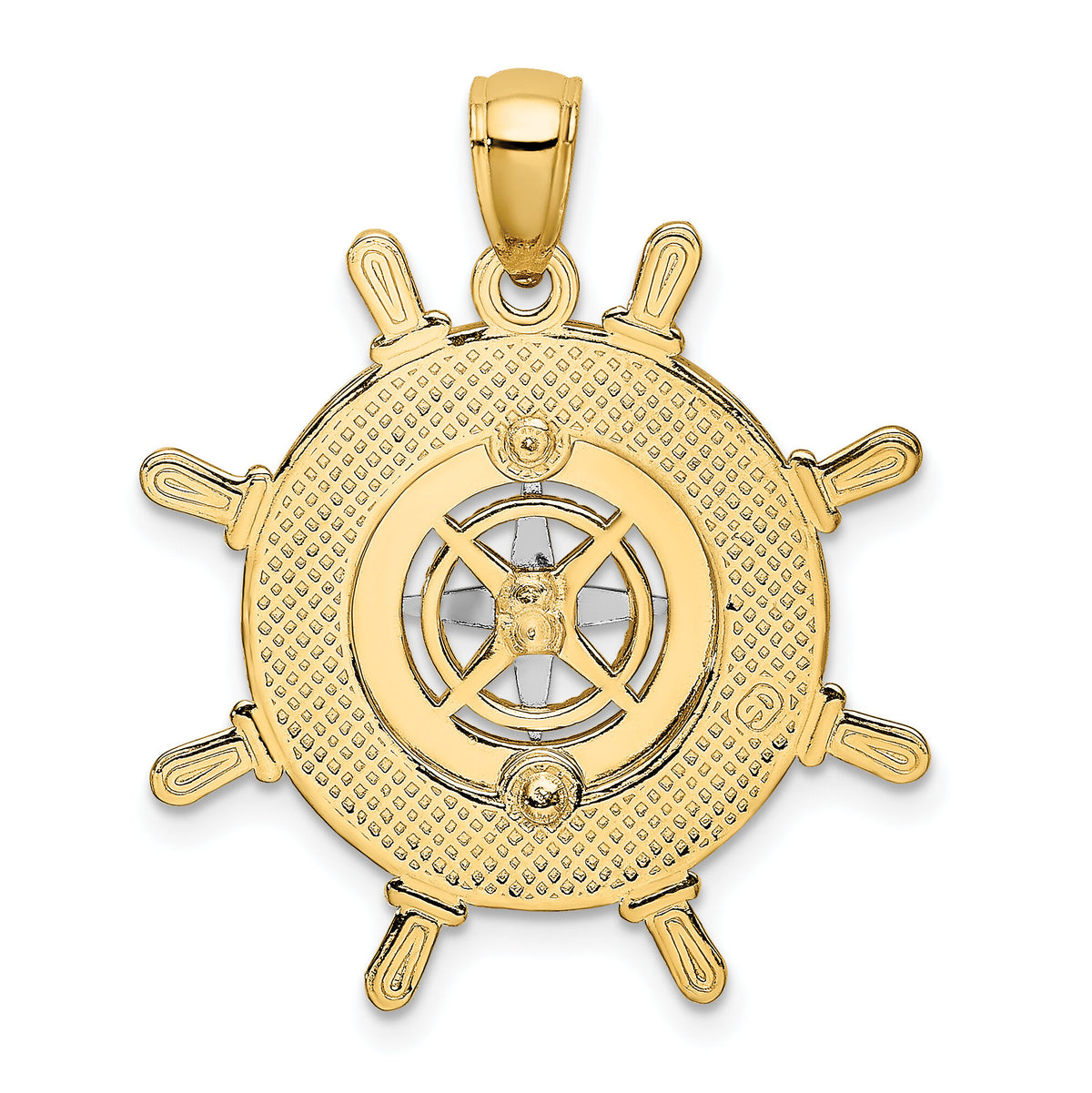 14K Two-tone Ship's Wheel w/ Nautical Compass Charm-K9023