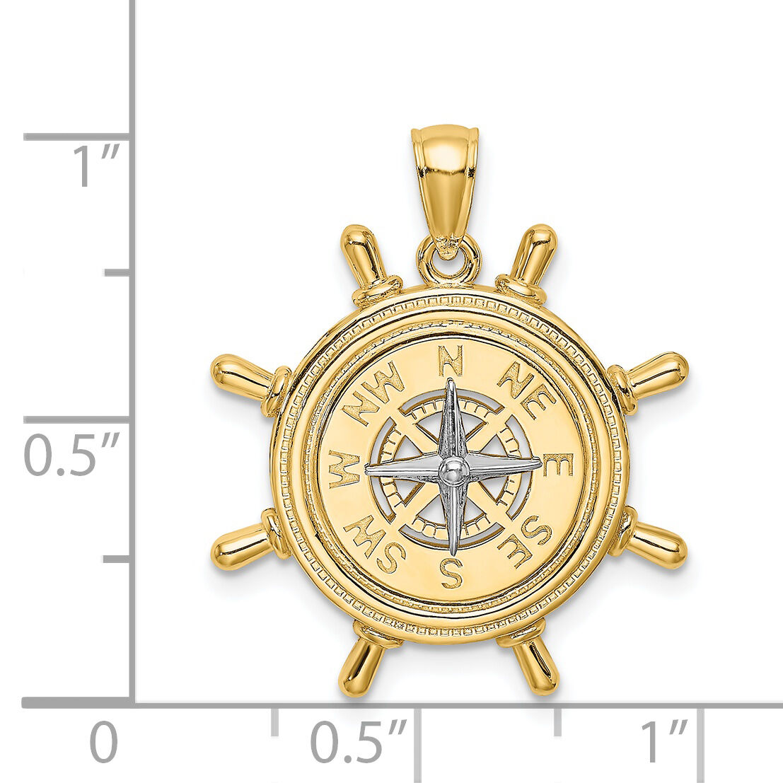14K Two-tone Ship's Wheel w/ Nautical Compass Charm-K9023